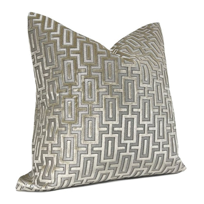 Hennessy Beige Interlock Geometric Cut Velvet Pillow Cover - Aloriam