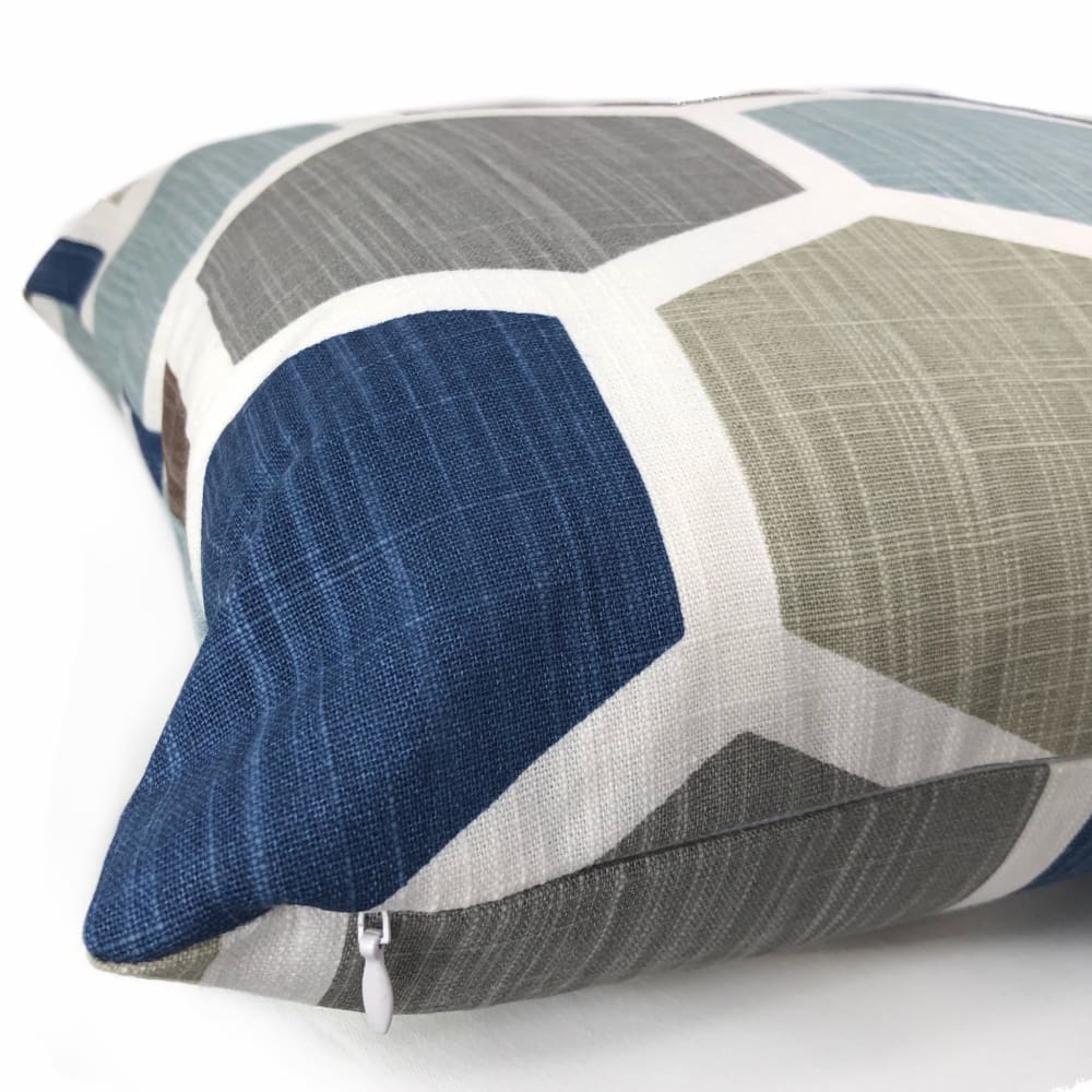 Hexxa Brown Blue Beige Geometric Blocks Pillow Cover - Aloriam