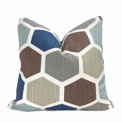 Hexxa Brown Blue Beige Geometric Blocks Pillow Cover - Aloriam