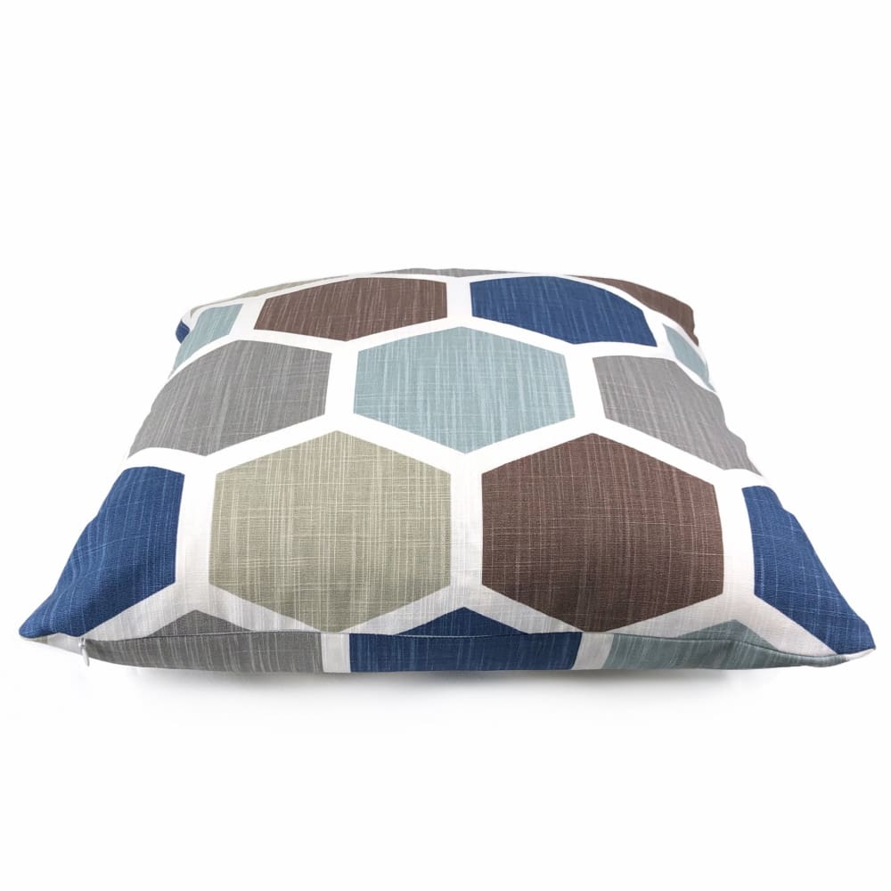 Hexxa Brown Blue Beige Geometric Blocks Pillow Cover - Aloriam