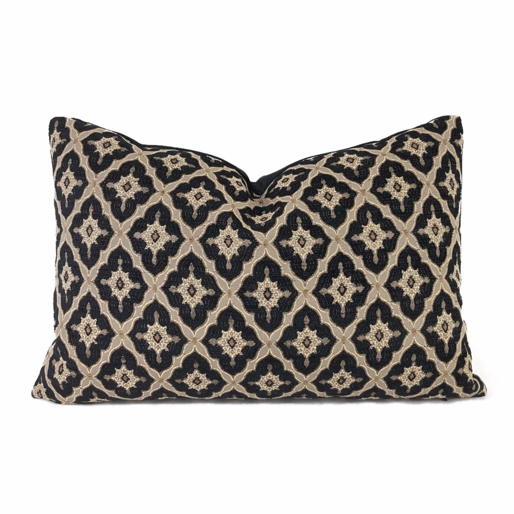 Highland Court Logan Black Linen Greenwich Traditional Geometric Diamond Tile Pillow Cushion Cover Cushion Pillow Case Euro Sham 16x16 18x18 20x20 22x22 24x24 26x26 28x28 Lumbar Pillow 12x18 12x20 12x24 14x20 16x26 by Aloriam