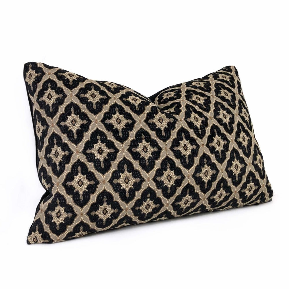 Highland Court Logan Black Linen Greenwich Traditional Geometric Diamond Tile Pillow Cushion Cover Cushion Pillow Case Euro Sham 16x16 18x18 20x20 22x22 24x24 26x26 28x28 Lumbar Pillow 12x18 12x20 12x24 14x20 16x26 by Aloriam