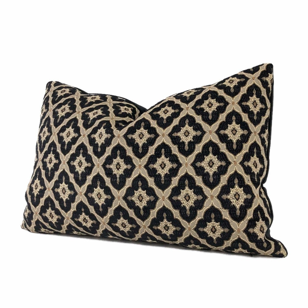 Highland Court Logan Black Linen Greenwich Traditional Geometric Diamond Tile Pillow Cushion Cover Cushion Pillow Case Euro Sham 16x16 18x18 20x20 22x22 24x24 26x26 28x28 Lumbar Pillow 12x18 12x20 12x24 14x20 16x26 by Aloriam