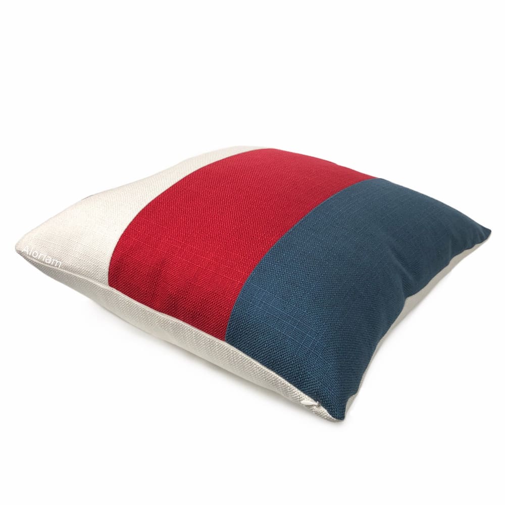 Hudson Red White Blue Wide Panel Stripe Pillow Cover - Aloriam