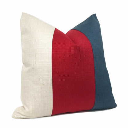 Hudson Red White Blue Wide Panel Stripe Pillow Cover - Aloriam