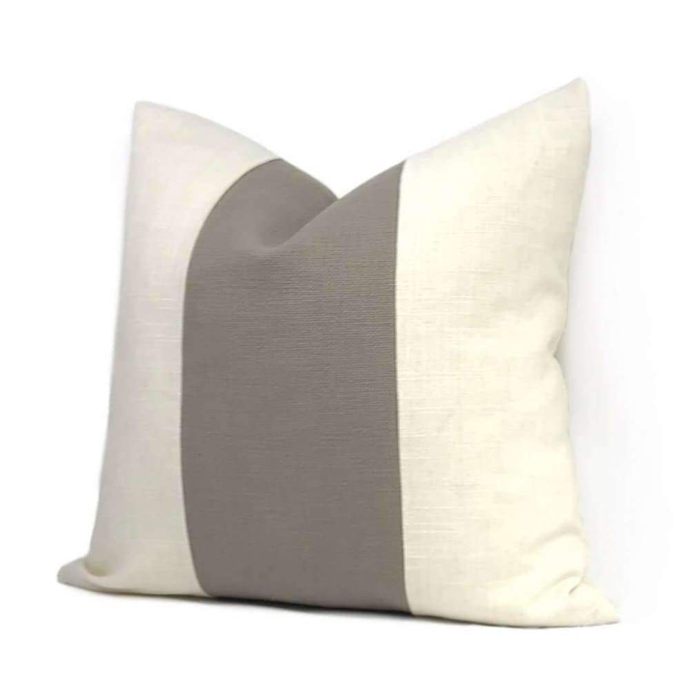 Hudson Two Color Cream & Taupe Brown Wide Panel Stripe Pillow Cover Cushion Pillow Case Euro Sham 16x16 18x18 20x20 22x22 24x24 26x26 28x28 Lumbar Pillow 12x18 12x20 12x24 14x20 16x26 by Aloriam