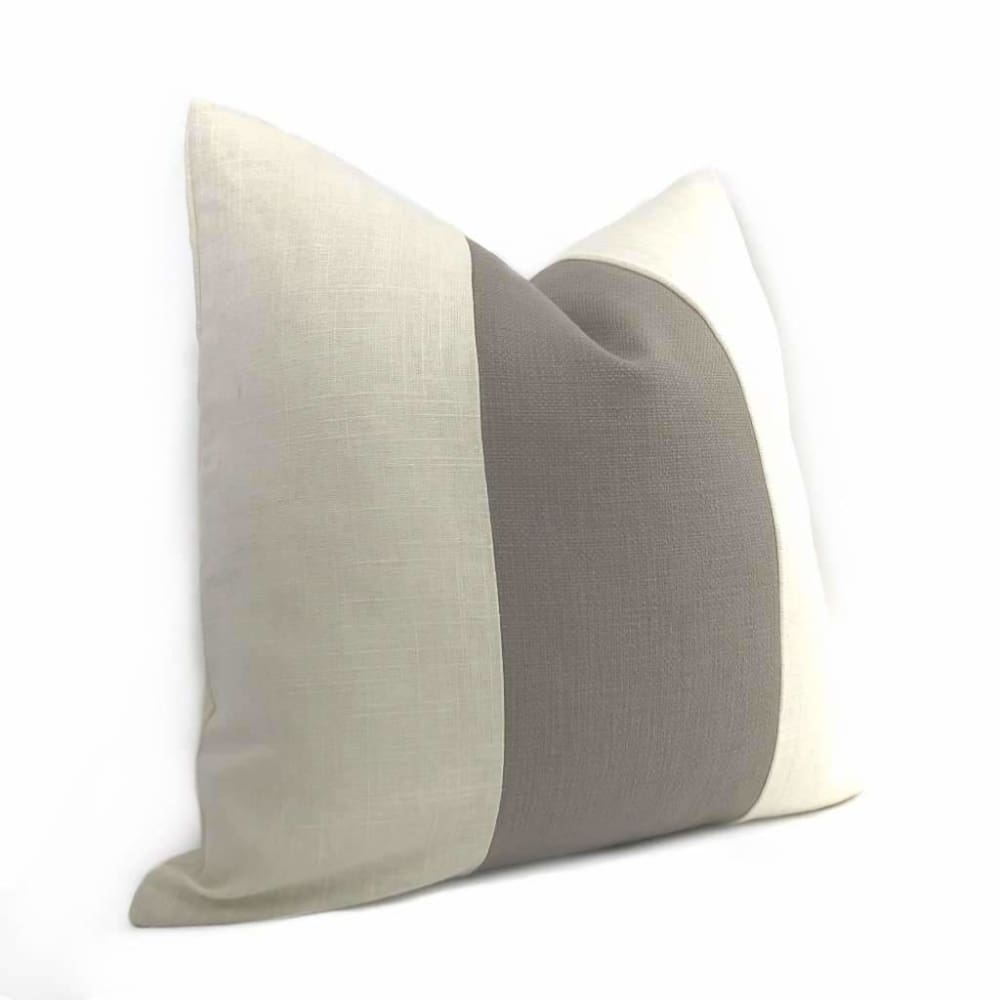 Hudson Two Color Cream & Taupe Brown Wide Panel Stripe Pillow Sham 16x16 18x18 20x20 22x22 24x24 26x26 28x28 by Aloriam