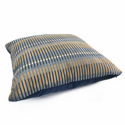 Humbolt Mid-Century Modern Blue Brown Velvet Stripe Pillow Cover - Aloriam