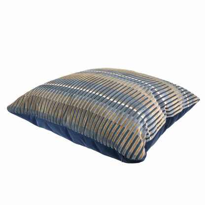 Humbolt Mid-Century Modern Blue Brown Velvet Stripe Pillow Cover - Aloriam