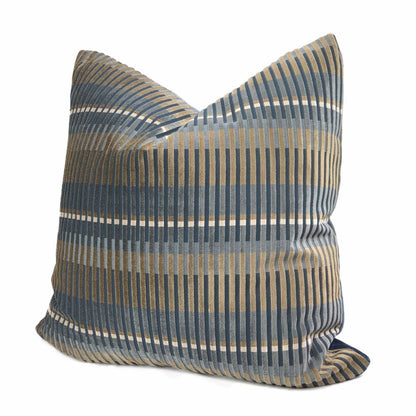 Humbolt Mid-Century Modern Blue Brown Velvet Stripe Pillow Cover - Aloriam