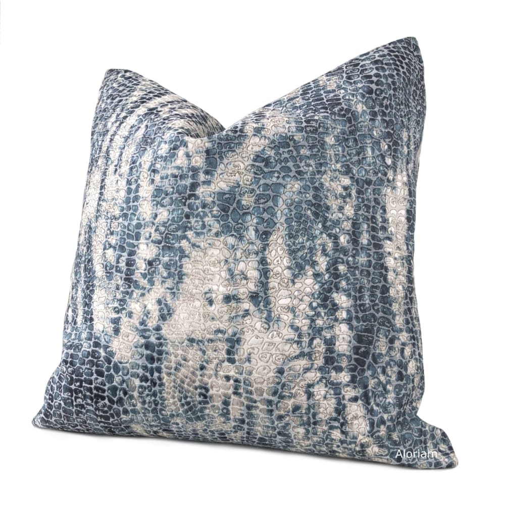 Hydra Teal Cream Faux Crocodile Pillow Cover - Aloriam