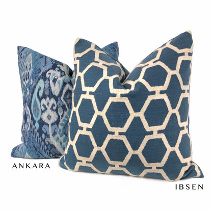 Ibsen Blue White Embroidered Hexagon Lattice Pillow Cover - Aloriam