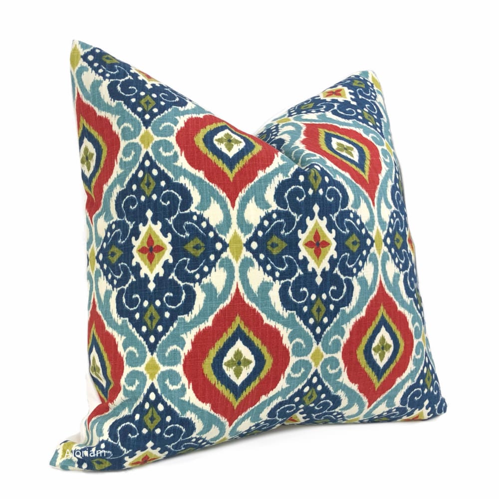 Idriss Blue Green Red Ethnic Tile Pillow Cover - Aloriam