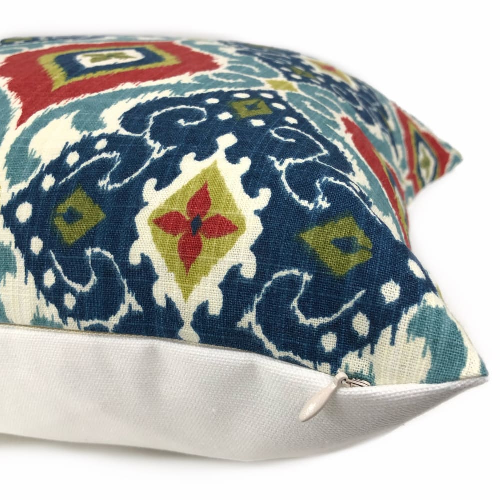 Idriss Blue Green Red Ethnic Tile Pillow Cover - Aloriam