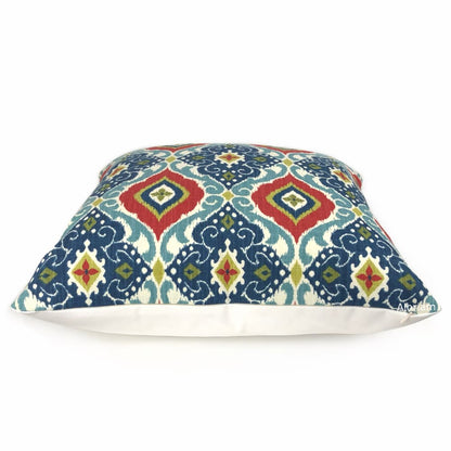 Idriss Blue Green Red Ethnic Tile Pillow Cover - Aloriam