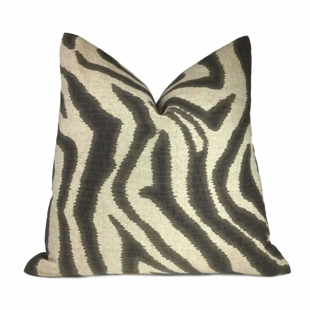 Lacefield Designs Ikat Zebra Steel Gray Tan Beige Animal Stripe 24x24 Pillow Cover