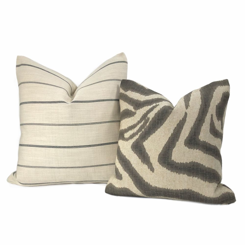 Ikat Zebra Large Gray Beige Animal Stripe Pillow Cover (Made from Lacefield Designs fabric) - Aloriam