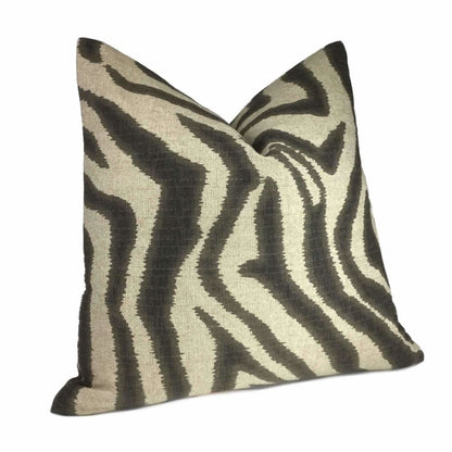 Lacefield Designs Ikat Zebra Steel Gray Tan Beige Animal Stripe 20x20 Pillow Cover