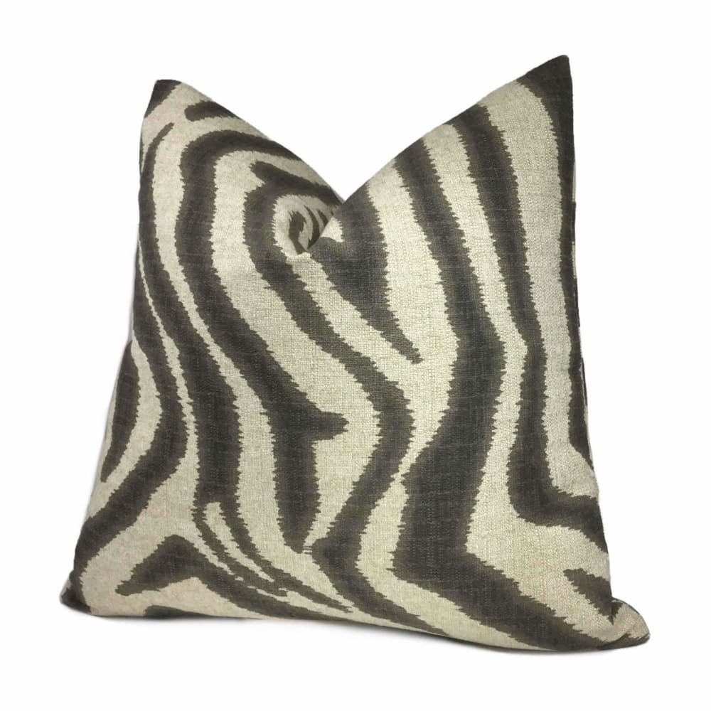 Lacefield Designs Ikat Zebra Steel Gray Tan Beige Animal Stripe Designer Decorative Pillow Cover