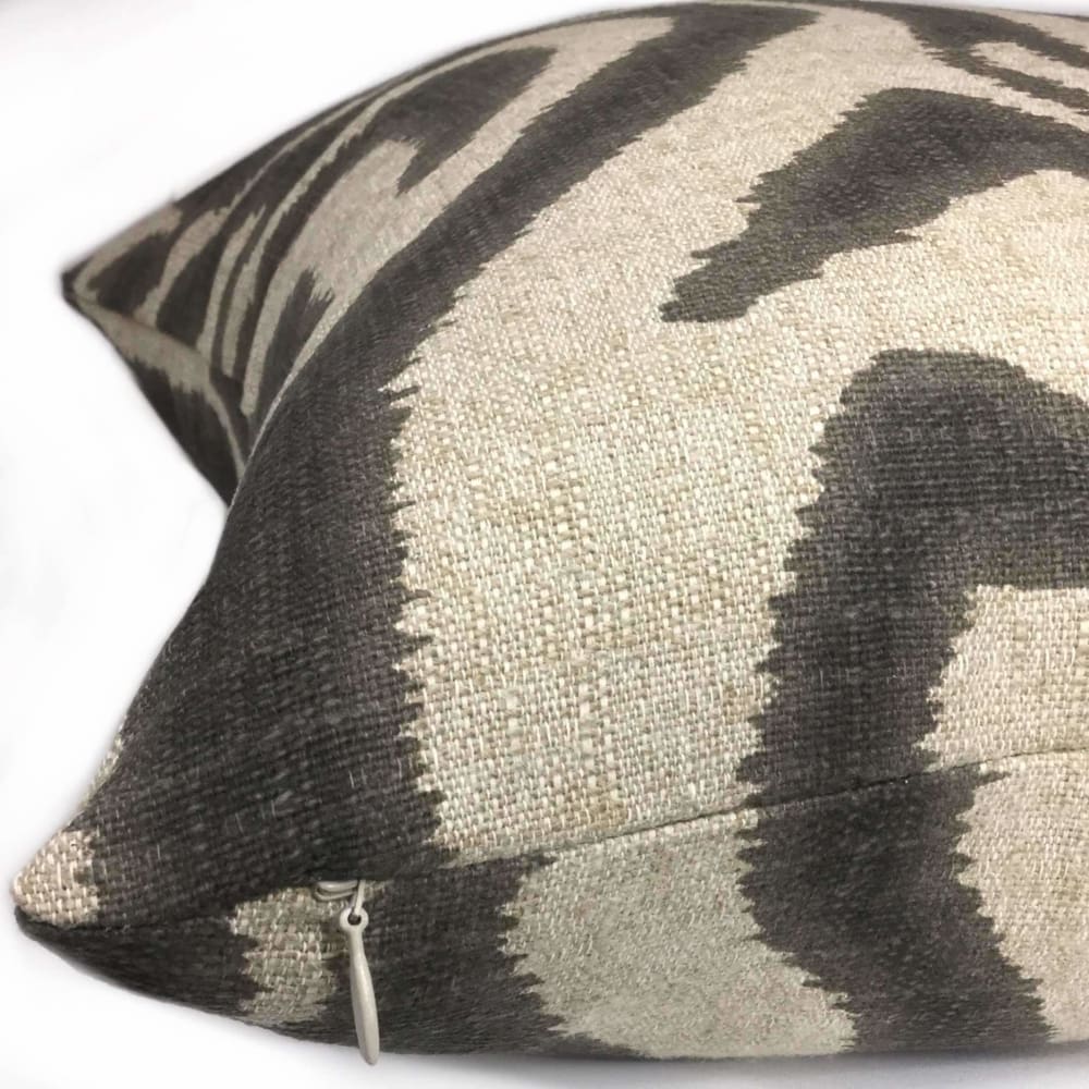 Lacefield Designs Ikat Zebra Steel Gray Tan Beige Animal Stripe Pillow Sham