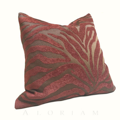 Two Tone Dark Brown Redwood Animal Stripe Pattern Upholstery Chenille Pillow Cover