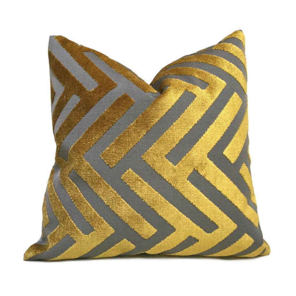 Euclid Gold Gray Chevron Velvet Pillow Cover