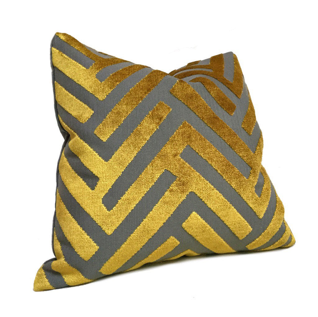 Euclid Gold Gray Chevron Velvet Pillow Cover