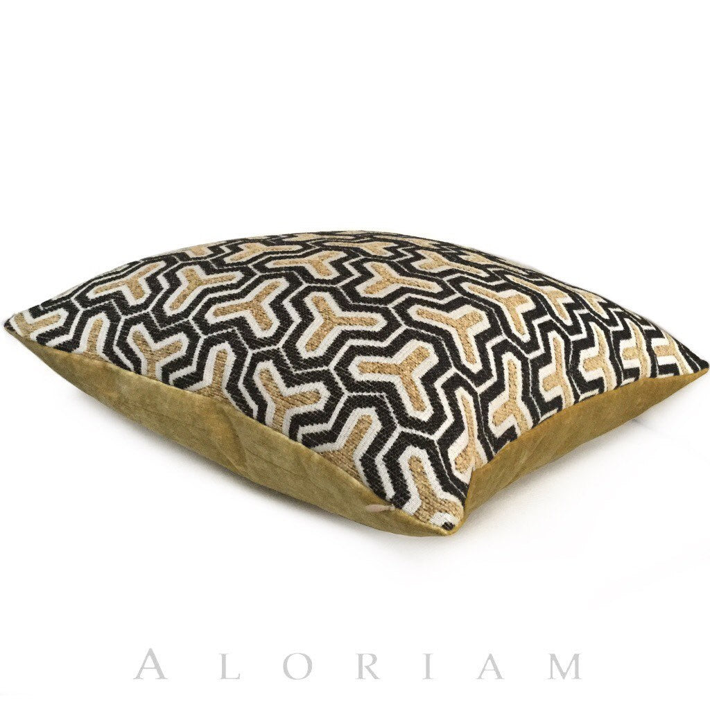 Wishbone Geometric Pattern Cream Beige Brown Chenille Pillow Cushion Cover