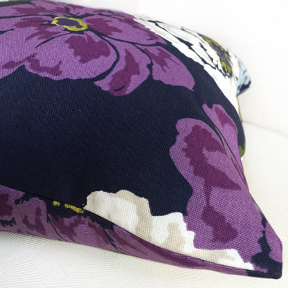 Robert Allen Navy Blue Purple Violet Modern Floral Print Pillow Cover (CLEARANCE)