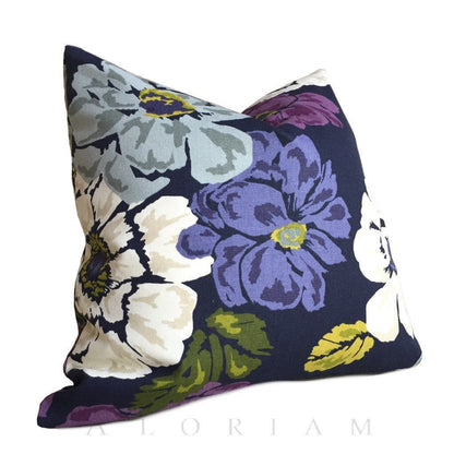 Robert Allen Navy Blue Purple Violet Modern Floral Print Pillow Cover (CLEARANCE)