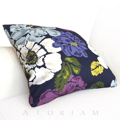 Robert Allen Navy Blue Purple Violet Modern Floral Print Pillow Cover (CLEARANCE)