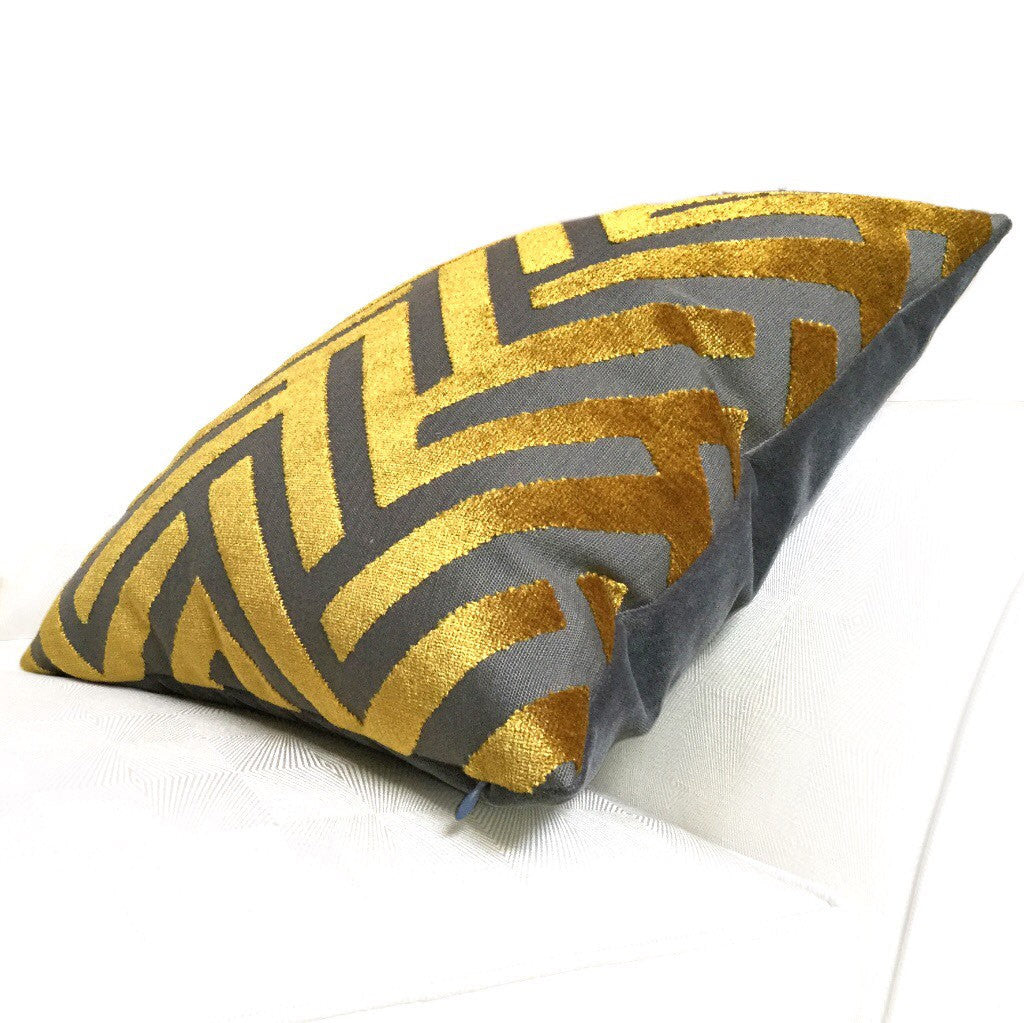 Euclid Gold Gray Chevron Velvet Pillow Cover