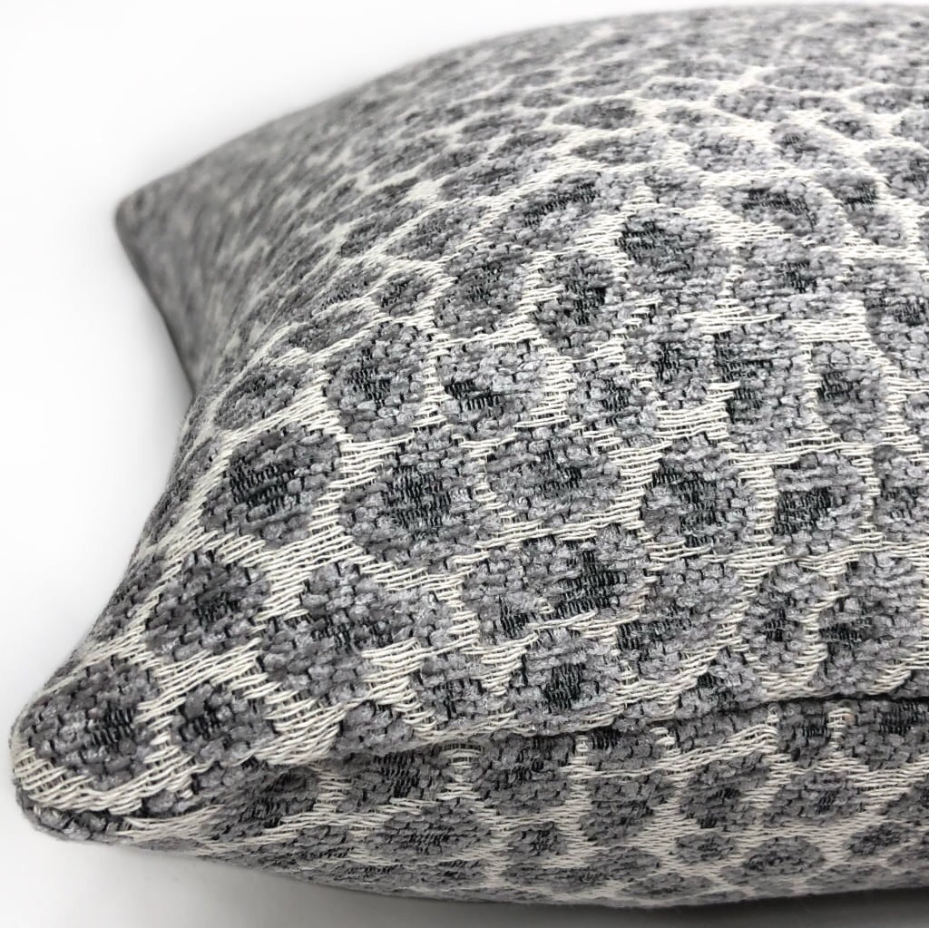 Niobe Gray Leopard Spots Chenille Pillow Cover by Aloriam