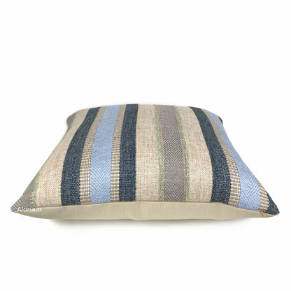 Ogilvie Blue Beige Textured Stripe Pillow Cover