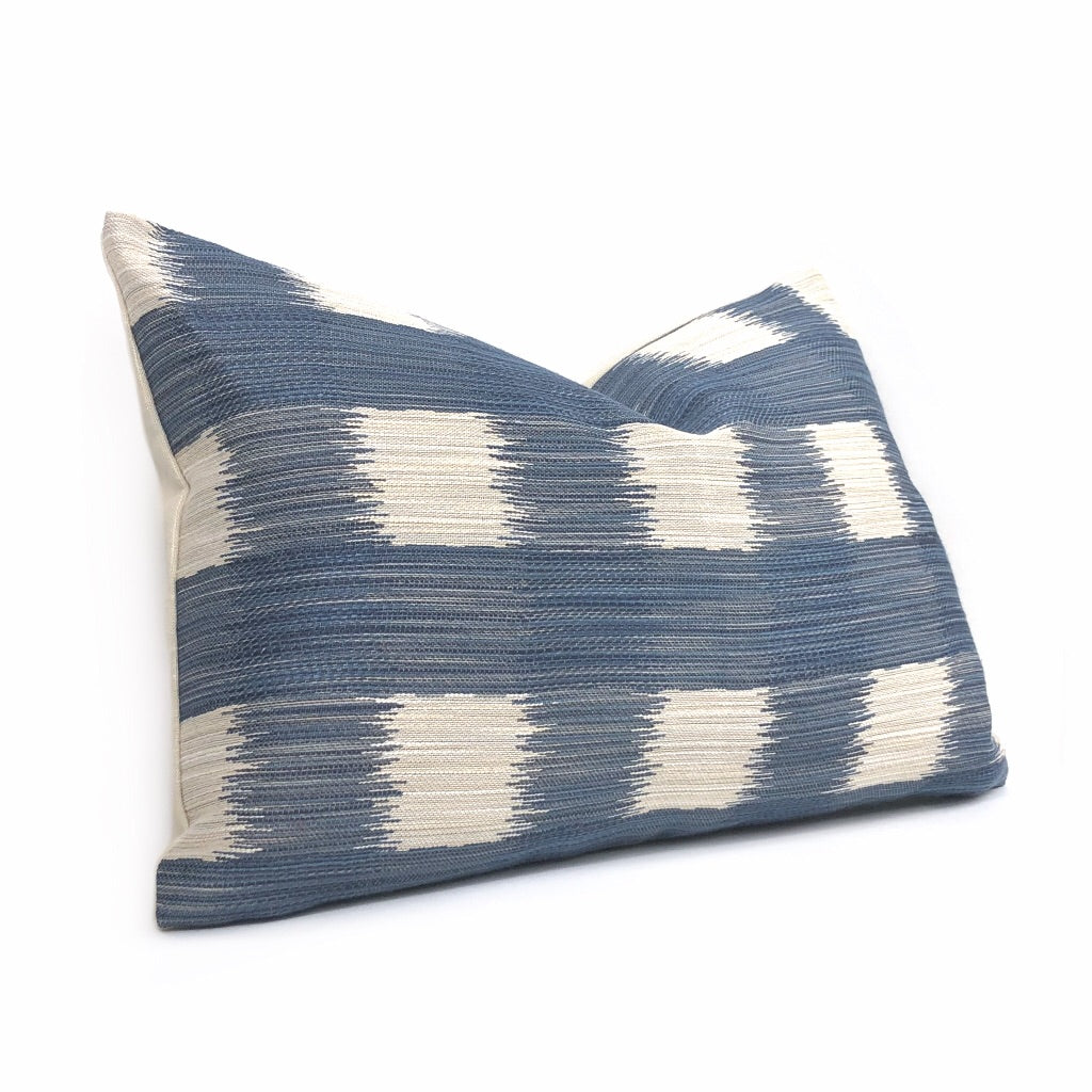 (CLEARANCE) Kravet Ikat Plaid Checks Blue Off-White Geometric Pillow Cover