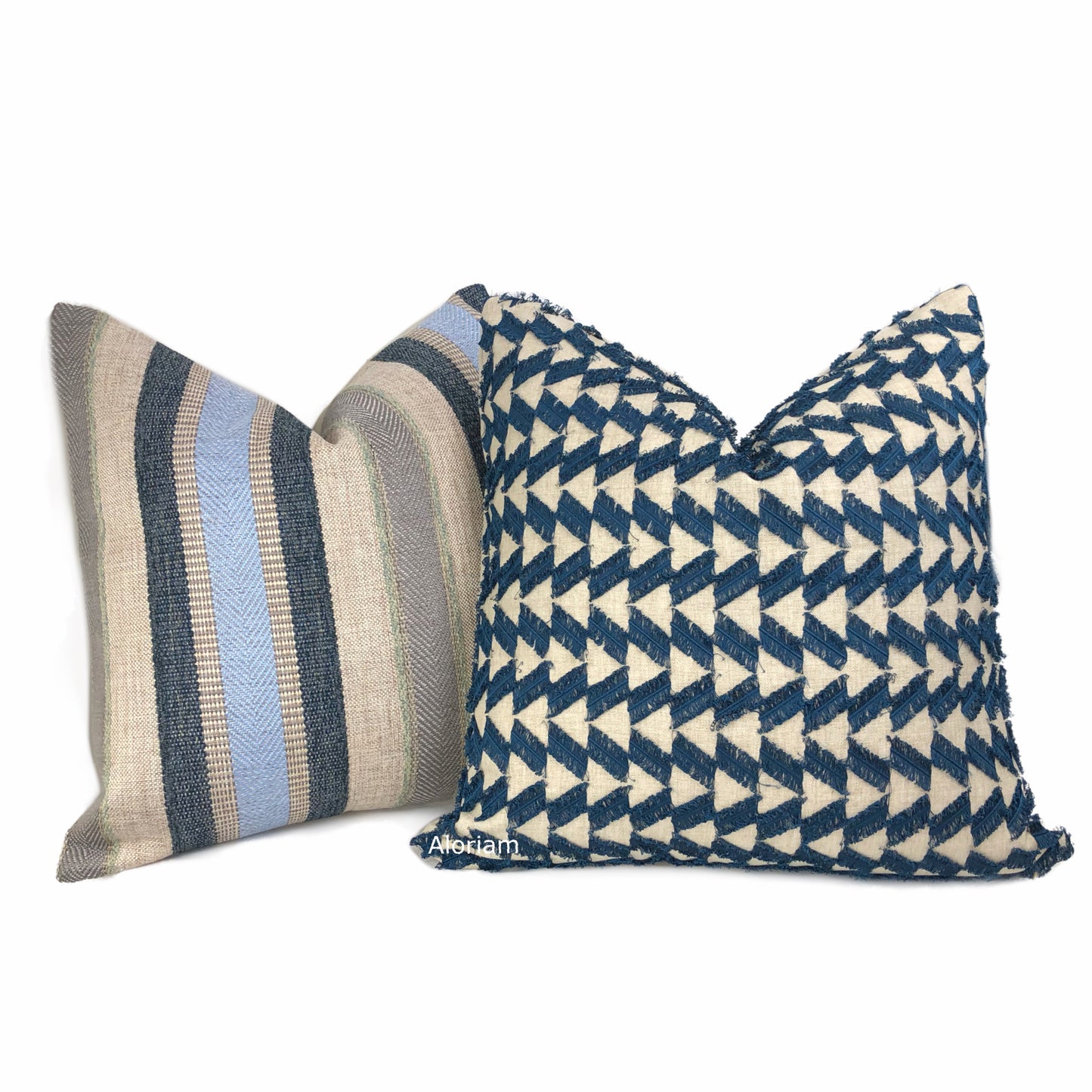 Ogilvie Blue Beige Textured Stripe Pillow Cover