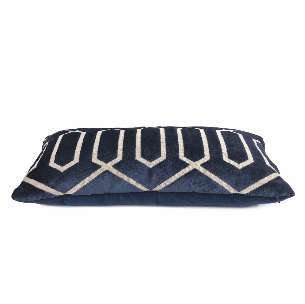 Robert Allen Bengal Lattice Geometric Midnight Navy Blue Italian Cut Velvet Pillow Cover