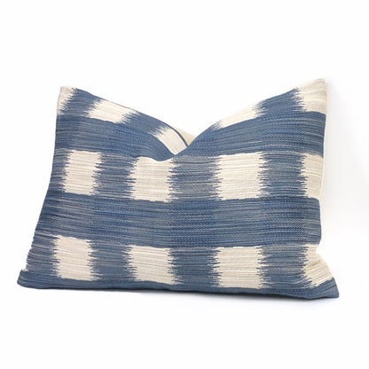 (CLEARANCE) Kravet Ikat Plaid Checks Blue Off-White Geometric Pillow Cover