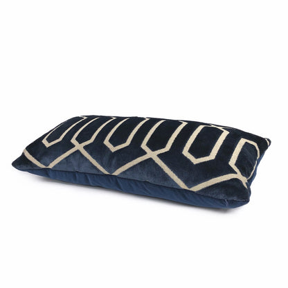 Robert Allen Bengal Lattice Geometric Midnight Navy Blue Italian Cut Velvet Pillow Cover