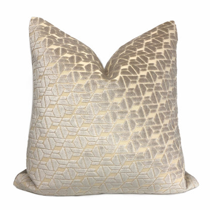 (CLEARANCE) Clarice Gray Beige Geometric Cut Velvet Pillow Cover