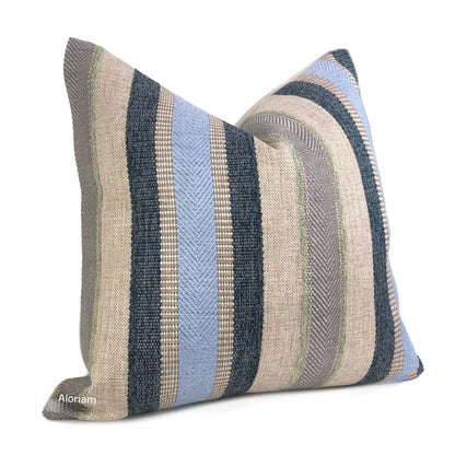 Ogilvie Blue Beige Textured Stripe Pillow Cover