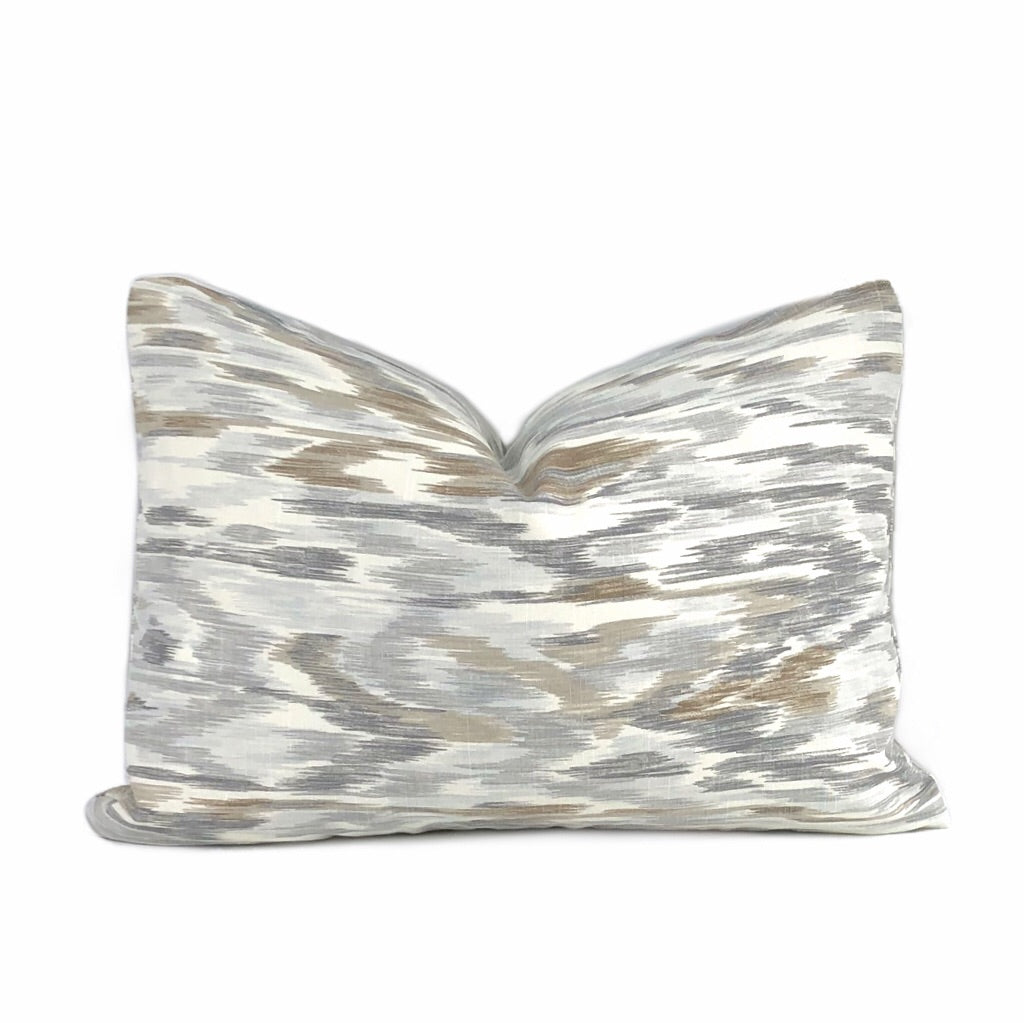 K'vali Abstract Ikat Gray Brown Off-White Cotton Print Pillow Cover