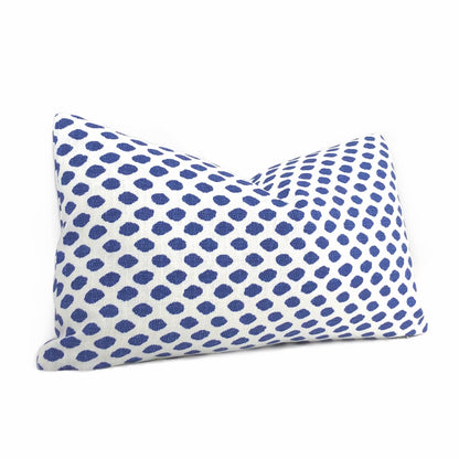 Sahara Ikat Dots Blue White Cotton Throw Pillow Cushion Cover (Made from Lacefield Designs fabric)