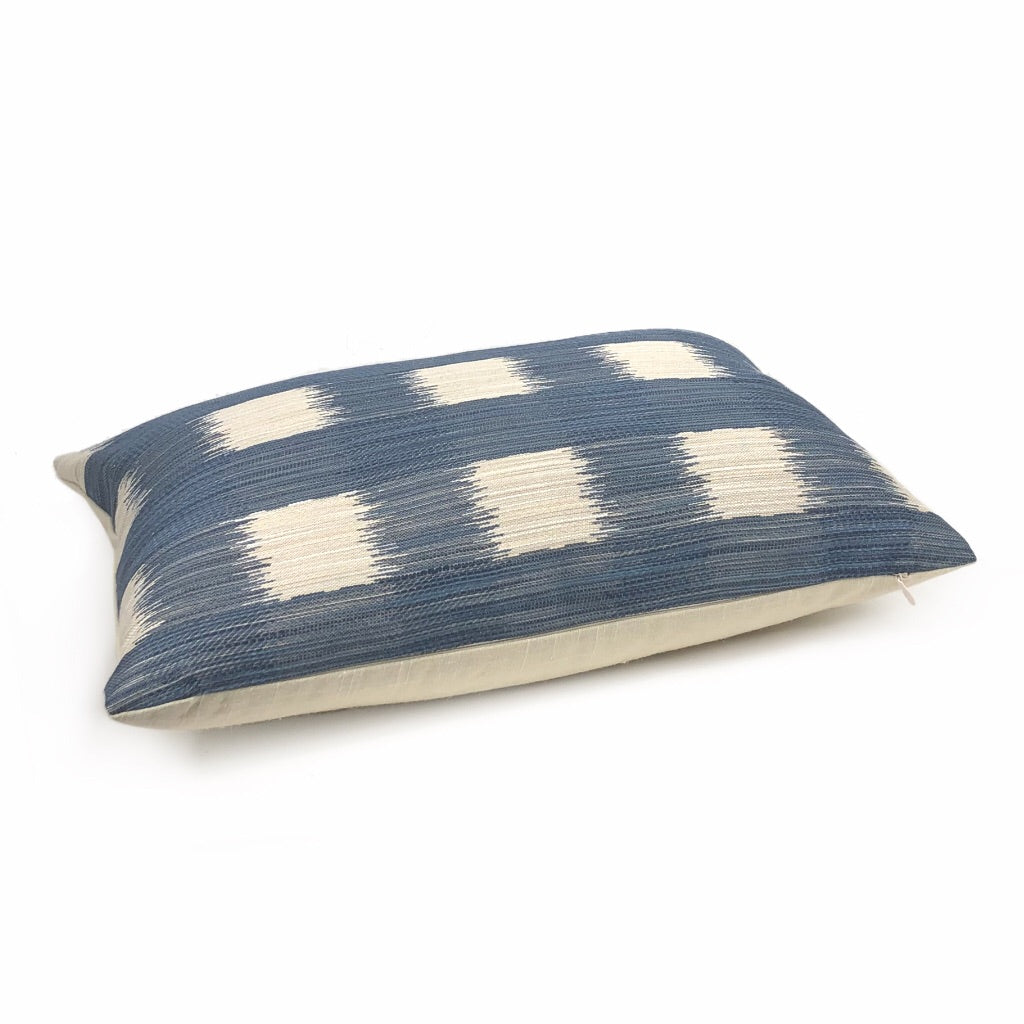 (CLEARANCE) Kravet Ikat Plaid Checks Blue Off-White Geometric Pillow Cover