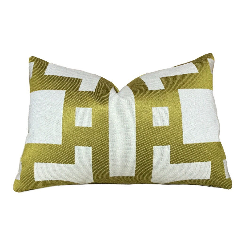 Robert Allen Chartreuse Green Art Deco Ovals Rectangles Jacquard Geometric Pillow Cushion Cover Cushion Pillow Case Euro Sham 16x16 18x18 20x20 22x22 24x24 26x26 28x28 Lumbar Pillow 12x18 12x20 12x24 14x20 16x26 by Aloriam