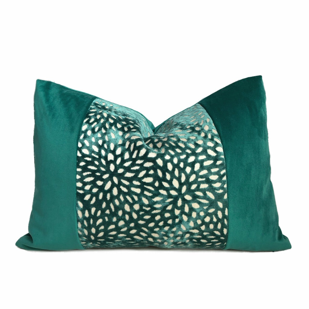 Teal Green Floral Web Velvet Pillow Cover