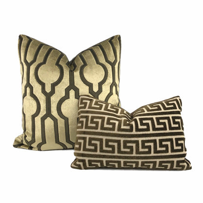 (CLEARANCE) Robert Allen Circle Trellis Mink Brown Cut Velvet Pillow Cover