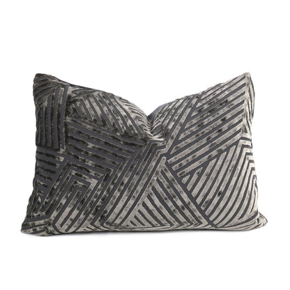 Soho Pewter Gray Cut Velvet Geometric Lines Pillow Cover Cushion Pillow Case Euro Sham 16x16 18x18 20x20 22x22 24x24 26x26 28x28 Lumbar Pillow 12x18 12x20 12x24 14x20 16x26 by Aloriam