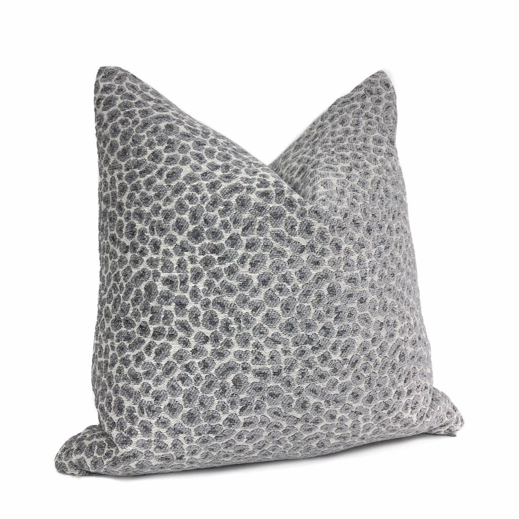 Niobe Gray Leopard Spots Chenille Pillow Cover by Aloriam