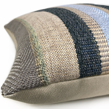 Ogilvie Blue Beige Textured Stripe Pillow Cover